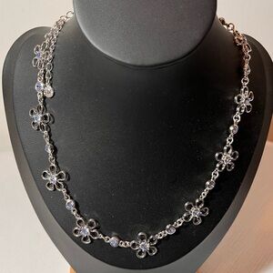 Vintage JAC Silver-tone Floral Crystal Necklace. Stamped